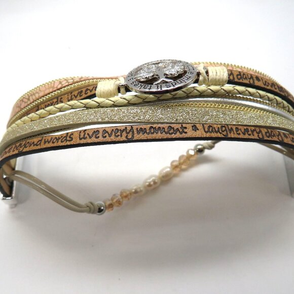 Teacher Bracelet Multi Layered Leather Wrap Beads Inspirational Quote Tree Charm - Picture 10 of 14